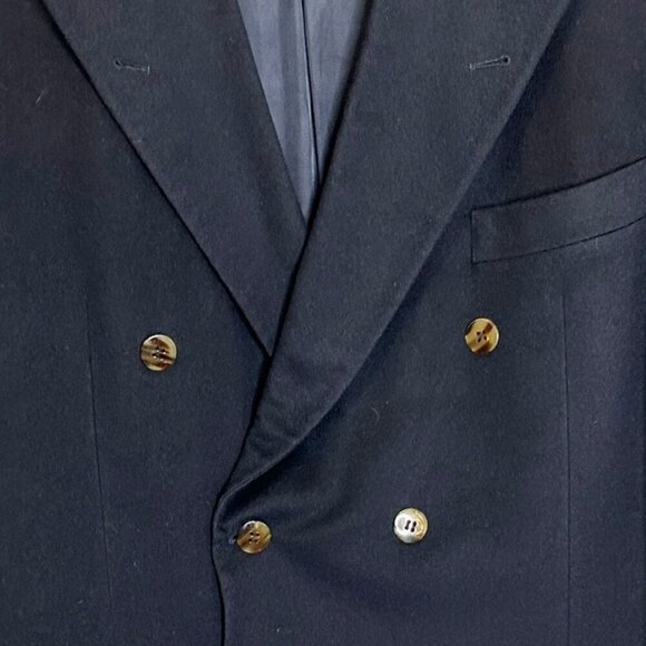 Hugo Boss Navy Blue Double-Breasted Blazer 46R Germany Wool Blend Al Capone Core - Picture 2 of 7